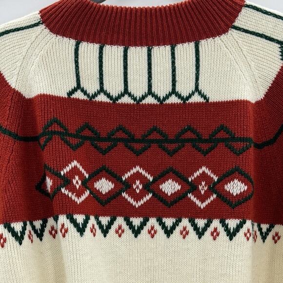 Vintage JCPenney Fair Isle Mock Neck Sweater XL Cream Brown Ski Resort Retro - Picture 2 of 10
